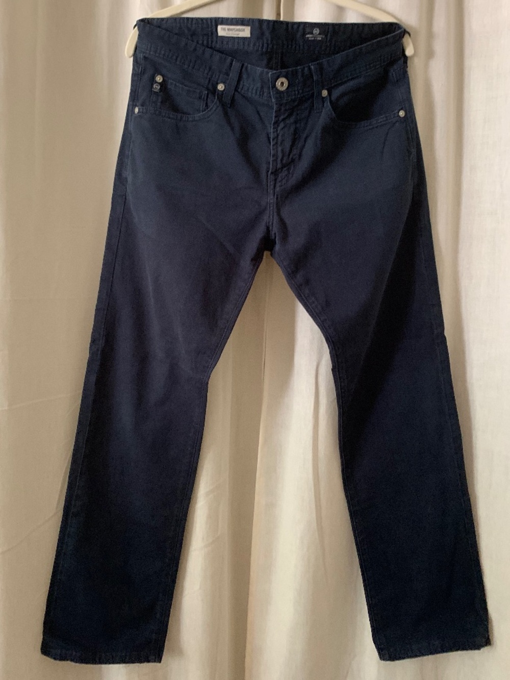 AG Adriano Goldschmied The Matchbox Slim Straight Navy Stretch Pants 30 Made USA